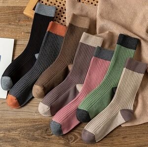 Colorblock ribbed Crew Socks, Comfy & Soft Mid Tube Socks,